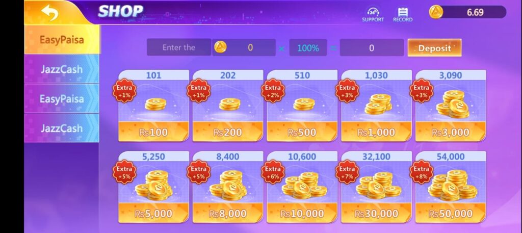 Deposit process of lucky 97 game apk