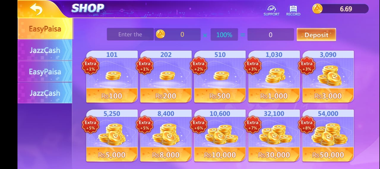 Deposit process of lucky 97 game apk