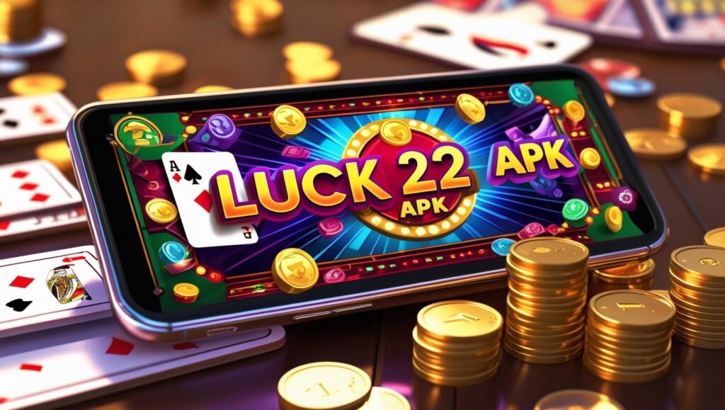 Luck 22 APK mobile game interface showing cards, slots, and PKR rewards for Pakistani players