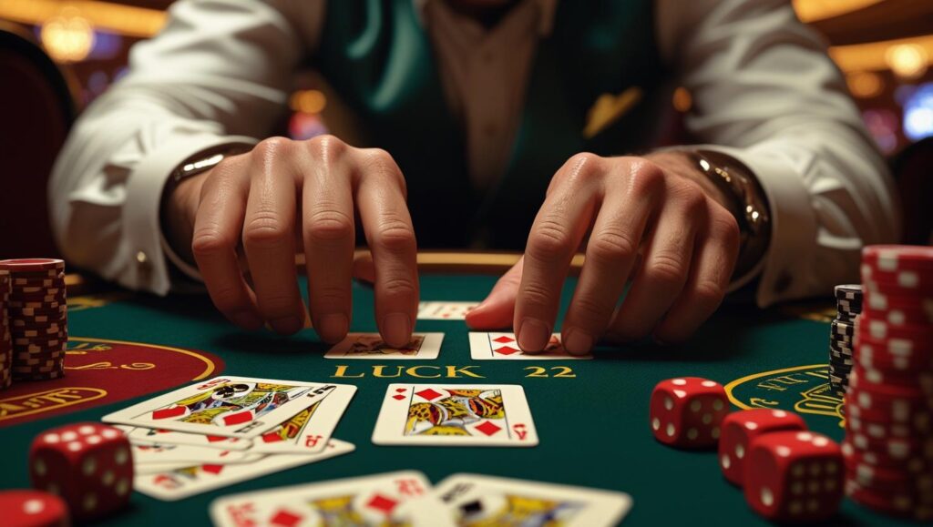 Player using smart strategies in Luck 22 Game Gambling, placing bets on cards and dice for higher chances to win